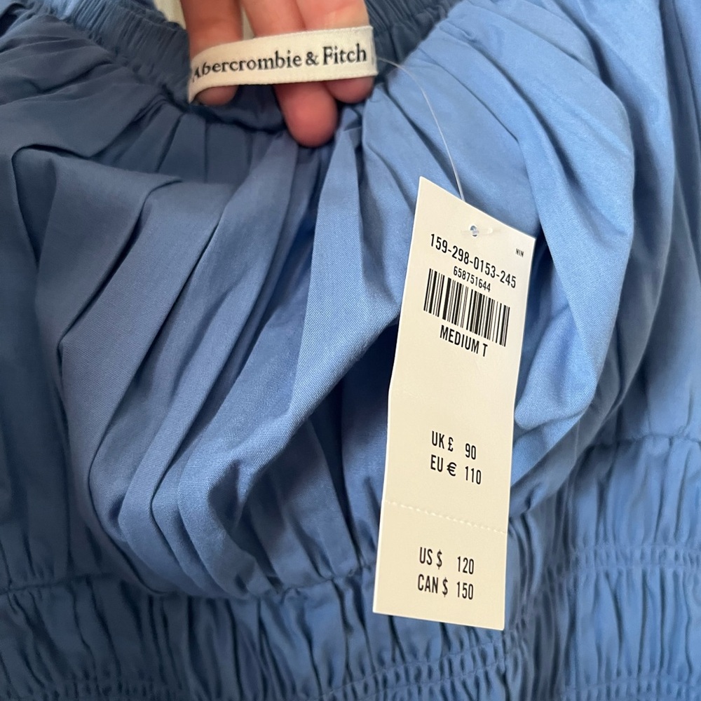 Abercrombie & Fitch Blue Off-Shoulder Smocked Maxi Dress M Tall - Picture 6 of 7